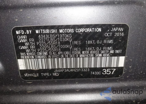 2017 Mitsubishi Outlander Sport 2.0 Es z USA, uszkodzony, nr VIN JA4AP3AU4HZ013323